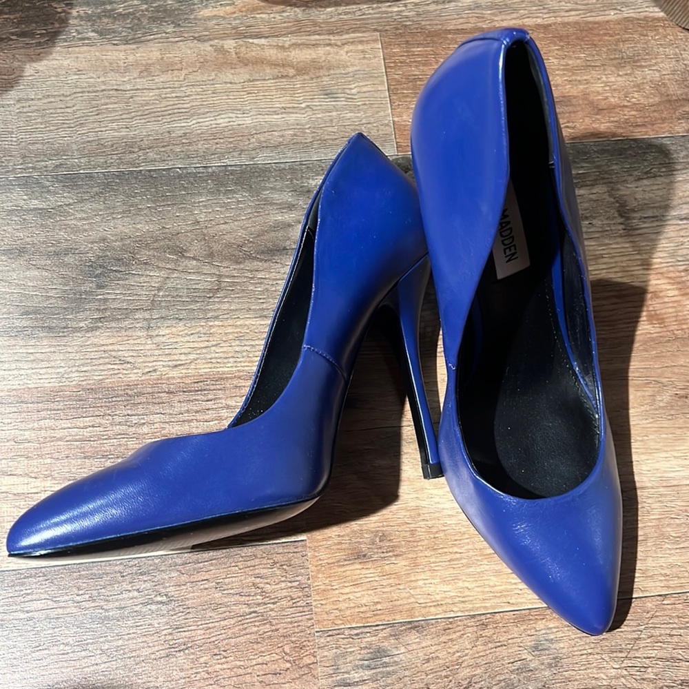 Blue genuine leather heels